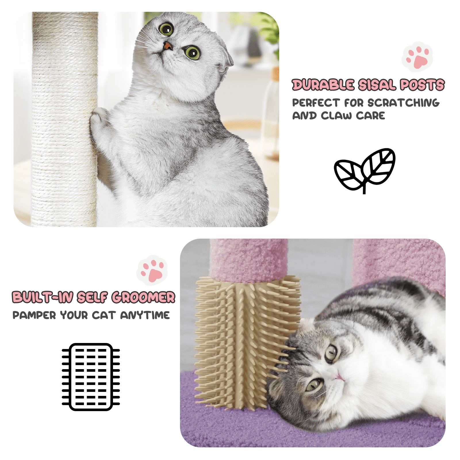 MoNiBloom 33" Flower Cat Tree for Indoor Cats, Compact Cat Tower with Condo, Scratching Posts, Flower Perch & Dangling Toys for Kittens & Small Cats, Cute Cat Furniture Stand, Purple