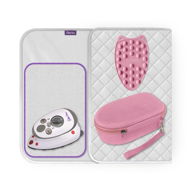 Miniplancha Travel Iron The Quilted Bear con soporte y soporte, color rosa mate