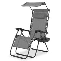 Magshion Folding Patio Chair, Zero Gravity Outdoor Lounge Chair with Canopy Shade and Cup Holder, Adjustable Reclining Chair with Pillow for Beach, Patio, Pool, Yard, Gray