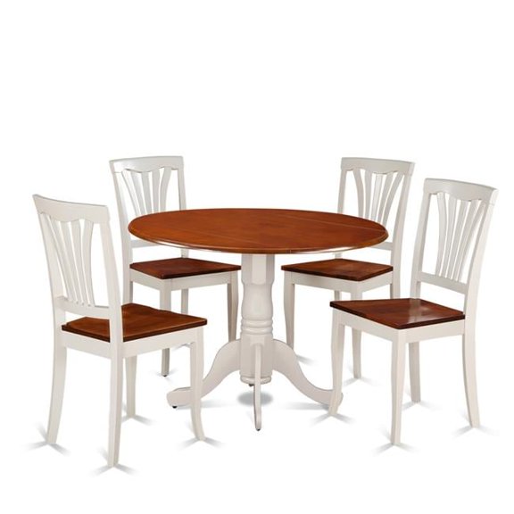 Round Dining Set with Table & 4 Chairs, Buttermilk & Cherry - 5 Piece