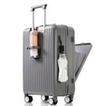 thumbnail image 3 of 20-Inch Front Opening Carry-On Luggage with Expandable Travel Bag Set, ABS Two-piece Versatile Combo Suitcase Set with USB Port and Cup Holder, Grey, 3 of 7
