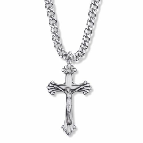 .925 Sterling Silver cross crucifix in a Scroll Ends Design cross crucifix Pendant Comes with a 24'' Chain Necklace in a deluxe velvet box