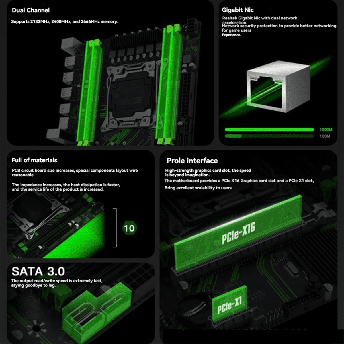 HOT X99 PR9 Motherboard LGA 2011-3 Supports 4X DDR4 RAM Gigabit LAN SATA/NVME M.2 E5 26XX V3 CPU