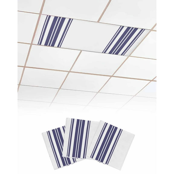 Navy Blue Striped Fluorescent Light Covers for Ceiling Lights 4x2 feet,3 Pack Magnetic Light Filters for Classroom,Modern White Striped Abstract Art Aesthetics Office Fluorescent Light Shade Panel