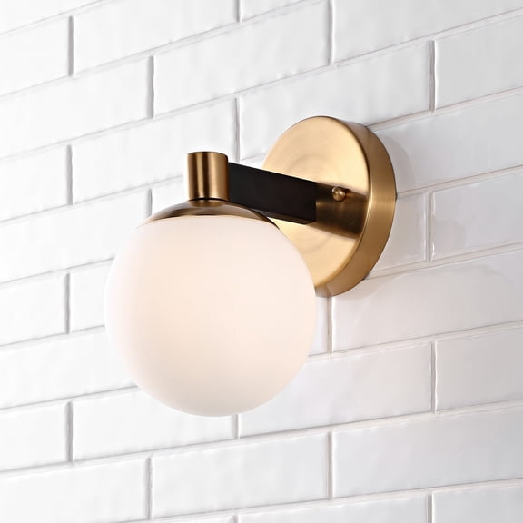 JONATHAN Y Modernist Globe 5.75" 1-Light Metal/Frosted Glass Modern Contemporary LED Vanity, Brass Gold/Black