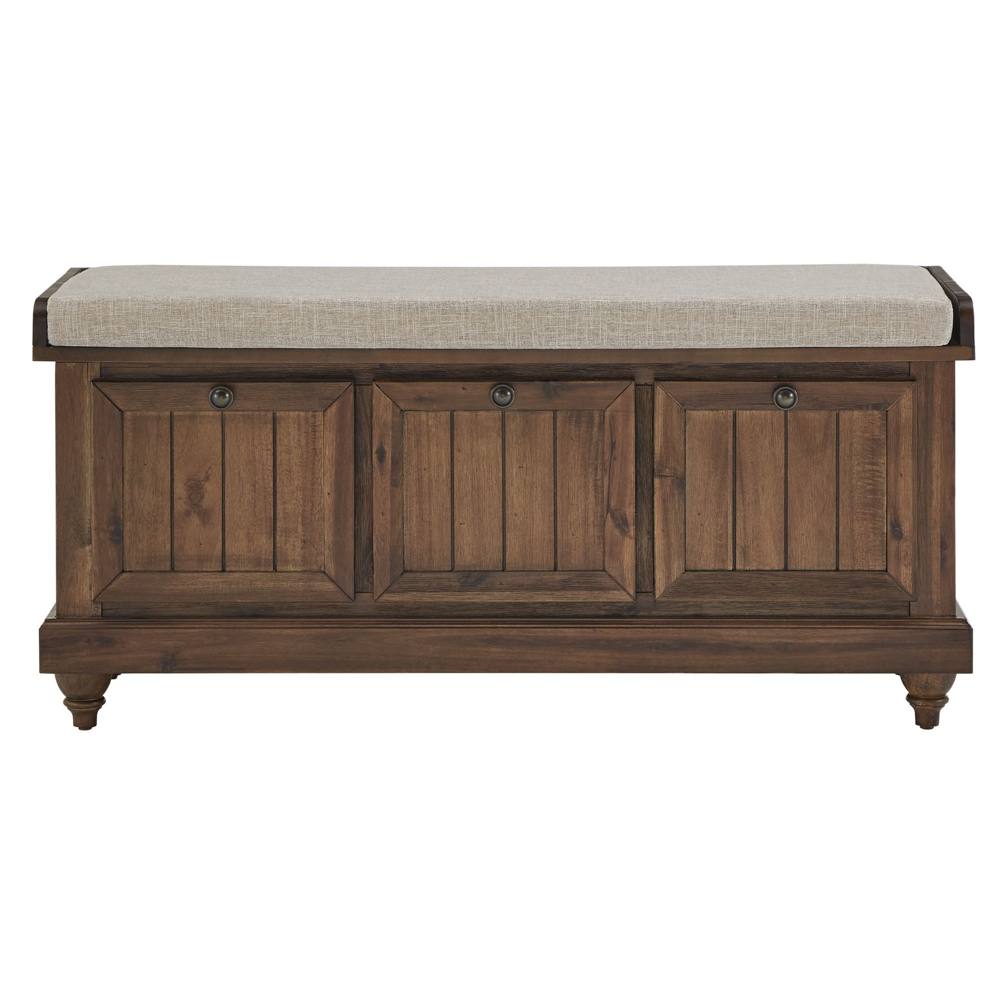 Weston Home Marin Storage Bench with Linen Seat Cushion, Antique Brown Finish