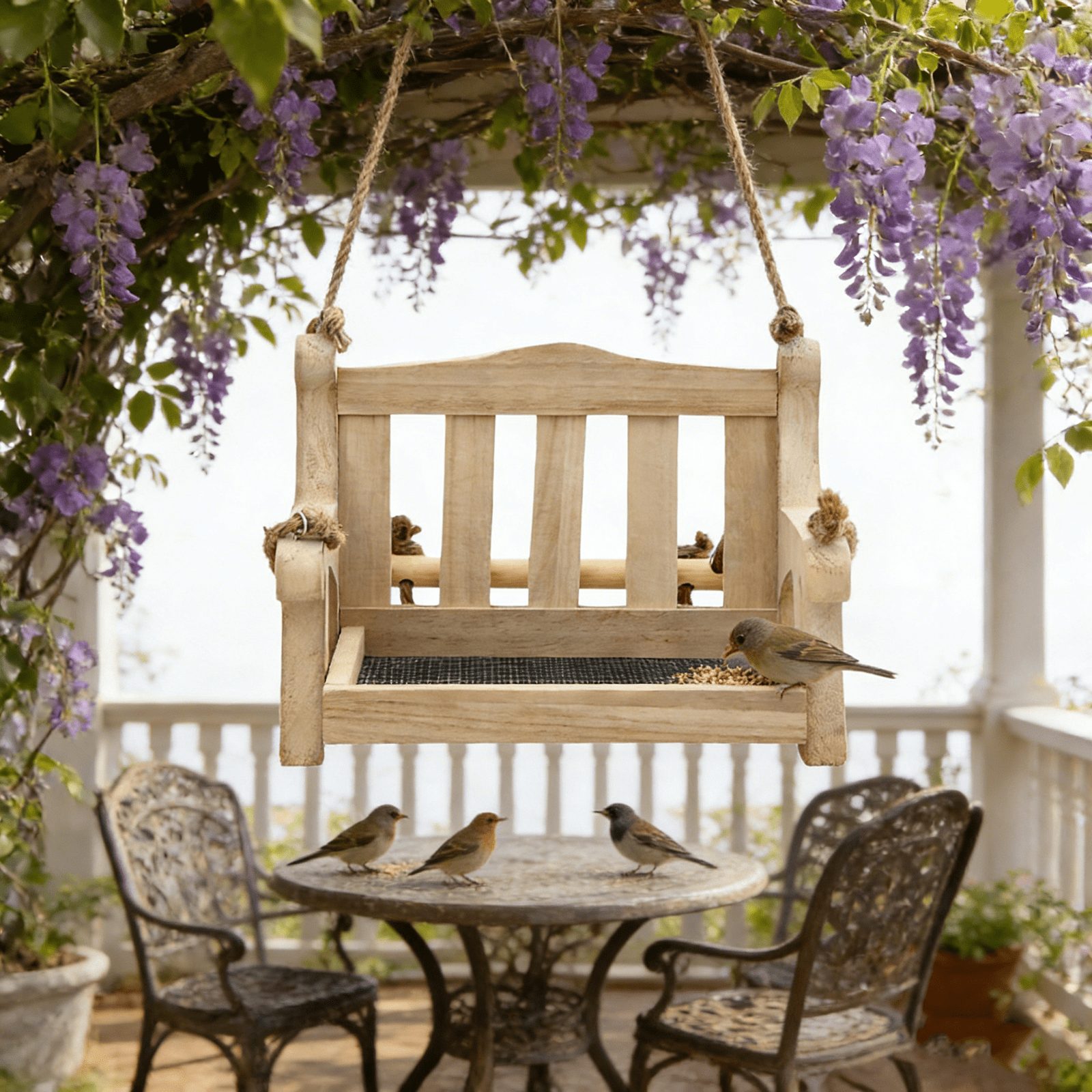 Outdoor Swing Bird Feeder Wood Bench Shaped Bird Feeder for Garden Patio Yard Outdoor Decor