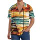 thumbnail image 1 of Balery Beach Umbrella Sunset Camisa Casual de Manga Corta con Botones para Hombre, Texturizada, Estilo Cubano, para Playa, Verano-3X-Large, 1 of 5