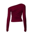thumbnail image 4 of GEWSEY Womens Off The Shoulder Tops Long Sleeve Going Out Basic Shirts Cute Y2K Fall Trendy Fashion 2025 (Wine, L), 4 of 7