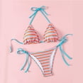 thumbnail image 1 of Womens High Cut Bikini Stripe Colored Lace Split Three Point Bikini Swimsuit with Removable Padded Bras for Vacation and Pool, 1 of 7