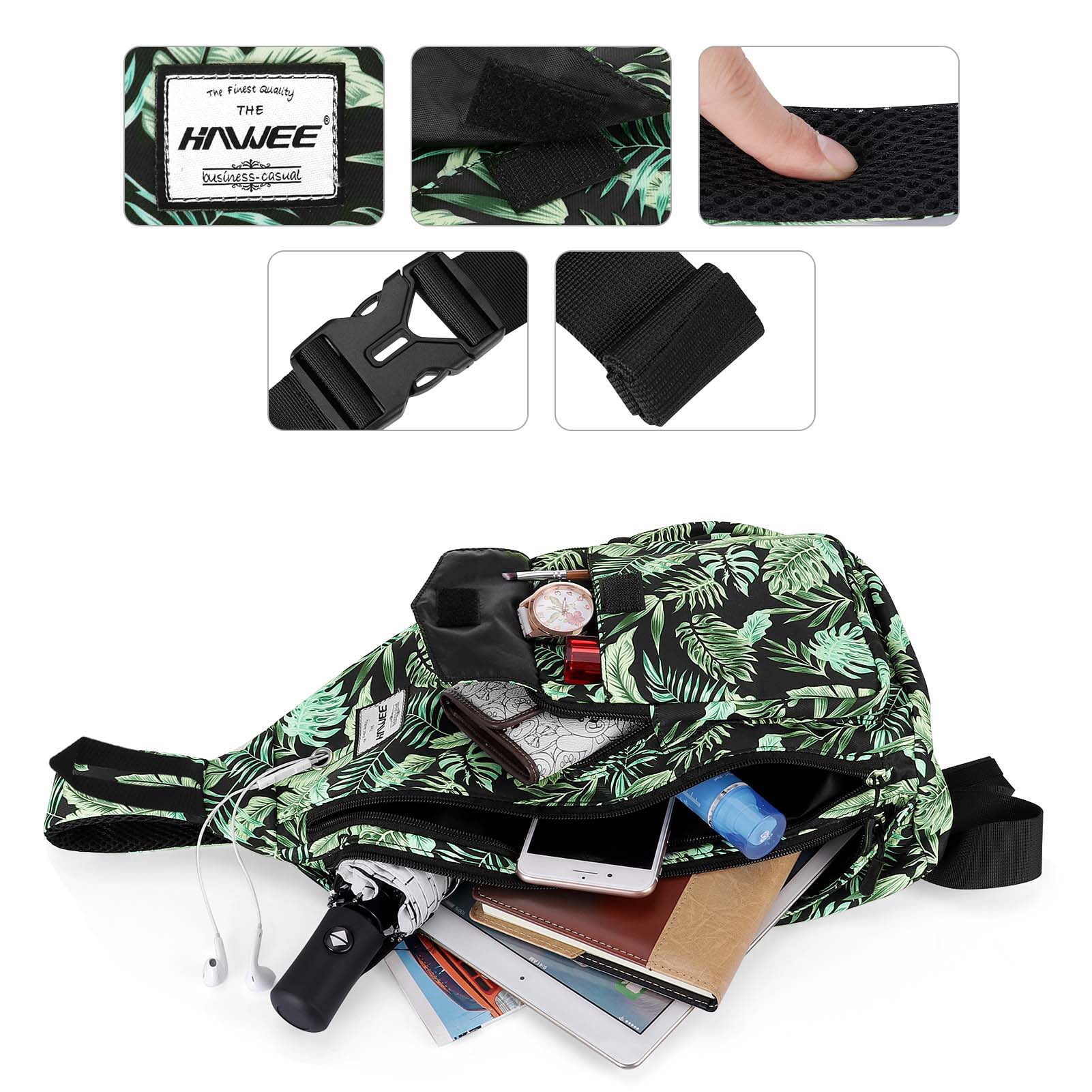 HAWEE Sling Bags for Women Waterproof Crossbody Daypack Shoulder Travel Backpack, Banana Leaf