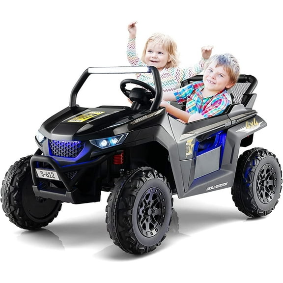 OLAKIDS 2 Seater Kids Ride On UTV, 12V Electric Truck Car with Remote Control, Children Battery Powered Vehicle with Music, 4 Wheels Suspension, Bluetooth, MP3, USB, FM, Horn (Dark)