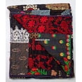 thumbnail image 2 of Black Embrodiery Beautiful Handmade Vintage Silk Sari Jari Patchwork Khambhadiya Kantha Quilting Kantha Quilt Reversible Bed Cover Assoted Kantha Quilt Throw Blanket / Twin/Queen/King, 2 of 3