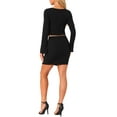 thumbnail image 3 of INSPIRE CHIC Women's Knitted 2 Pieces Outfits Twist V Neck Bell Sleeves Top and Mini Skirt Sets Black S, 3 of 6