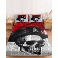 thumbnail image 2 of Twin Sze Fitted Sheet Set - Human Skull 2 Piece Bedding Sets 16" Deep Pocket Fitted Sheet with 1 Pillowcase, Red Ostrich Feather Horror Art Newsprint Brushed Microfiber Hotel Luxury Bed Sheets, 2 of 9
