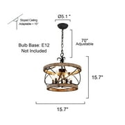 Oaks Aura 5-Light Wood Farmhouse Drum Chandelier Dining Room Adjustable Height Pendant Lighting
