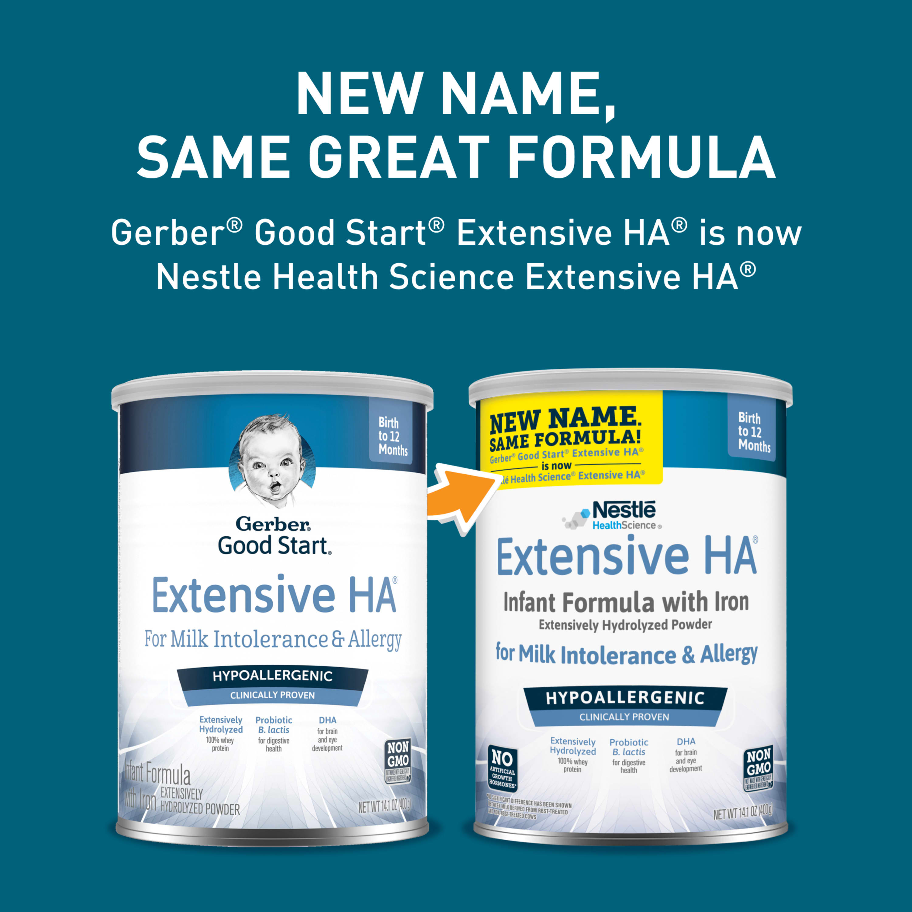 Extensive HA® Hypoallergenic Infant Formula With Iron, DHA & Probiotic, 14.1 oz Can (Packaging May Vary) - image 2 of 9