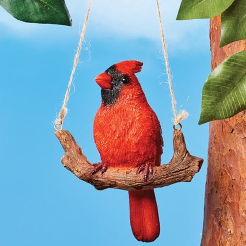 Hanging Cardinal on a Swinging Tree Branch Lawn Ornament