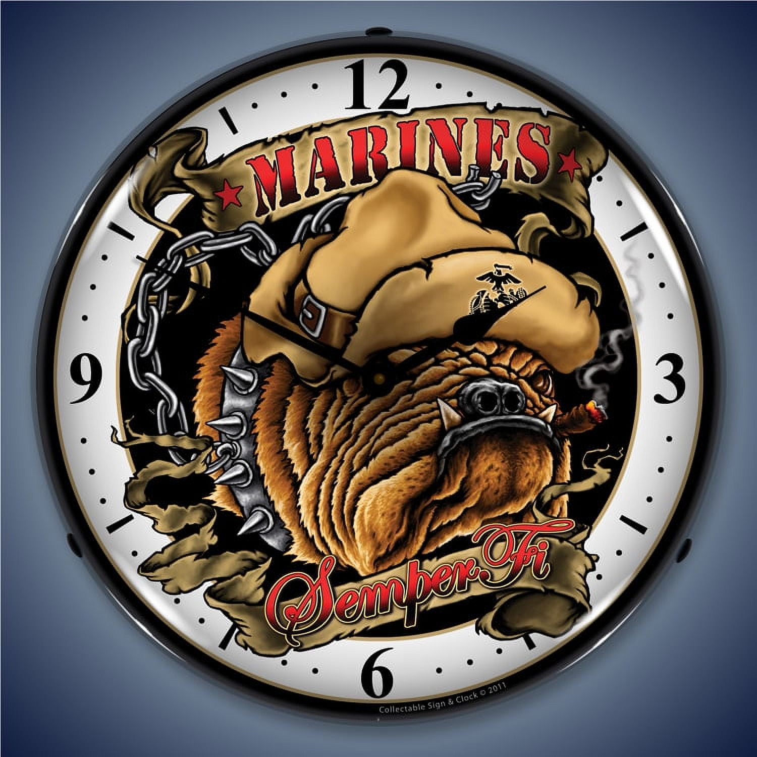 Marines Bulldog Wall Clock, Lighted