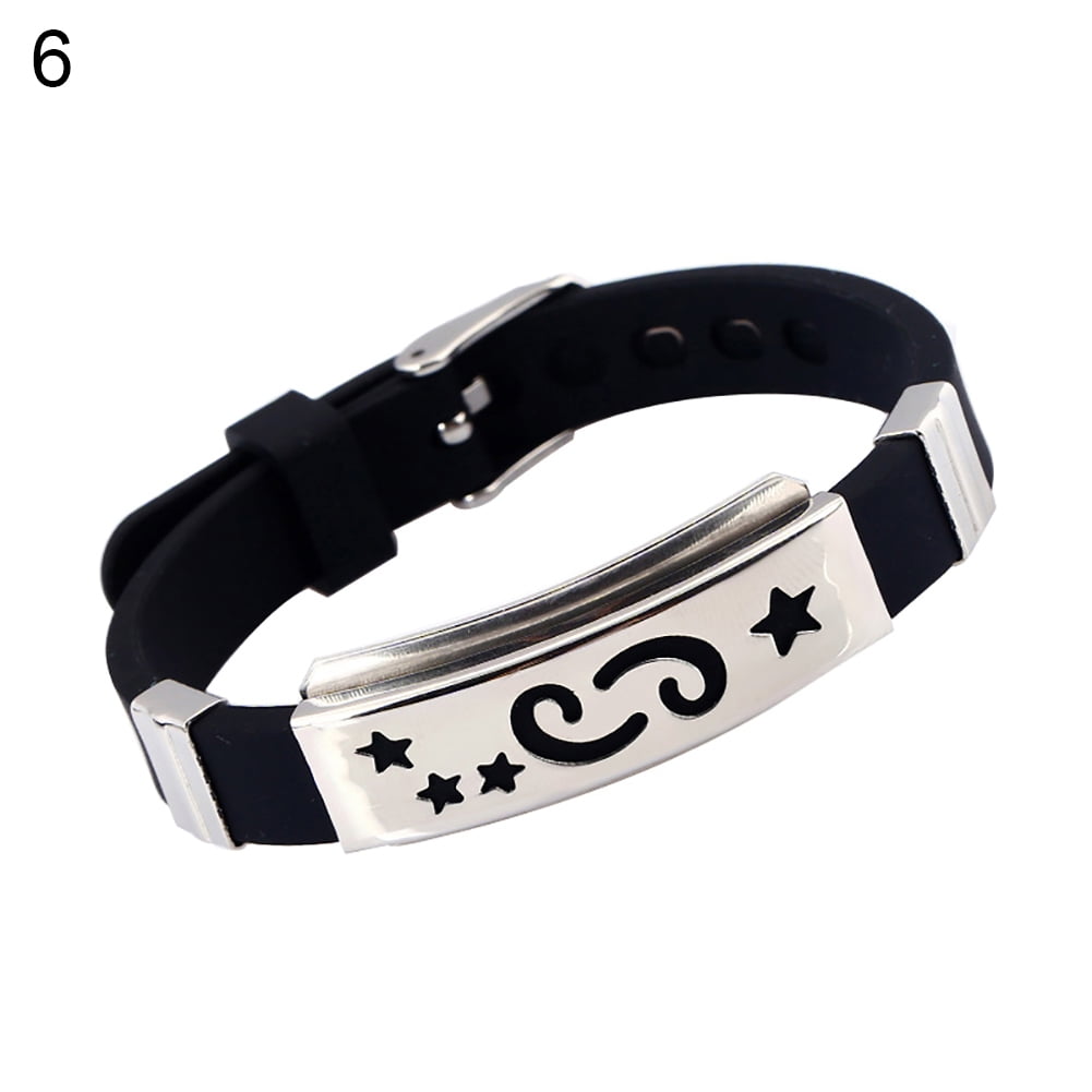 Acamifashion Mens Horoscope Stainless Steel Silicone Wristband Bangle Clasp Cuff Bracelet