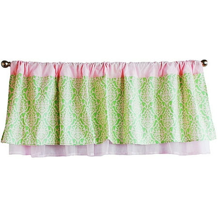 Seed Sprout - Damask Window Valance, Pink and Green