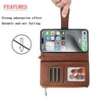 thumbnail image 5 of Dteck for iPhone 16 Plus Wallet Case, 2 In 1 Detachable Protective Phone Case Women Men Kickstand flip Cover Wrist Strap Zipper Credit Card Holder Slots for iPhone 16 Plus,Brown, 5 of 6