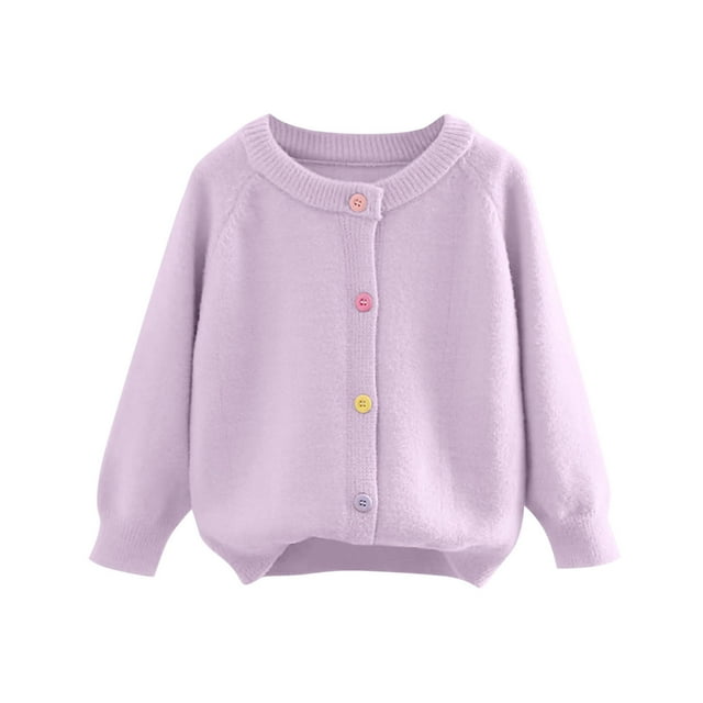 Chandail Chaud à Col Rond pour Filles 10-12 Cardigan Ouvert Doux Automne Hiver Chandails Raglan Pelucheux Enfants 7-8 Ans, Violet