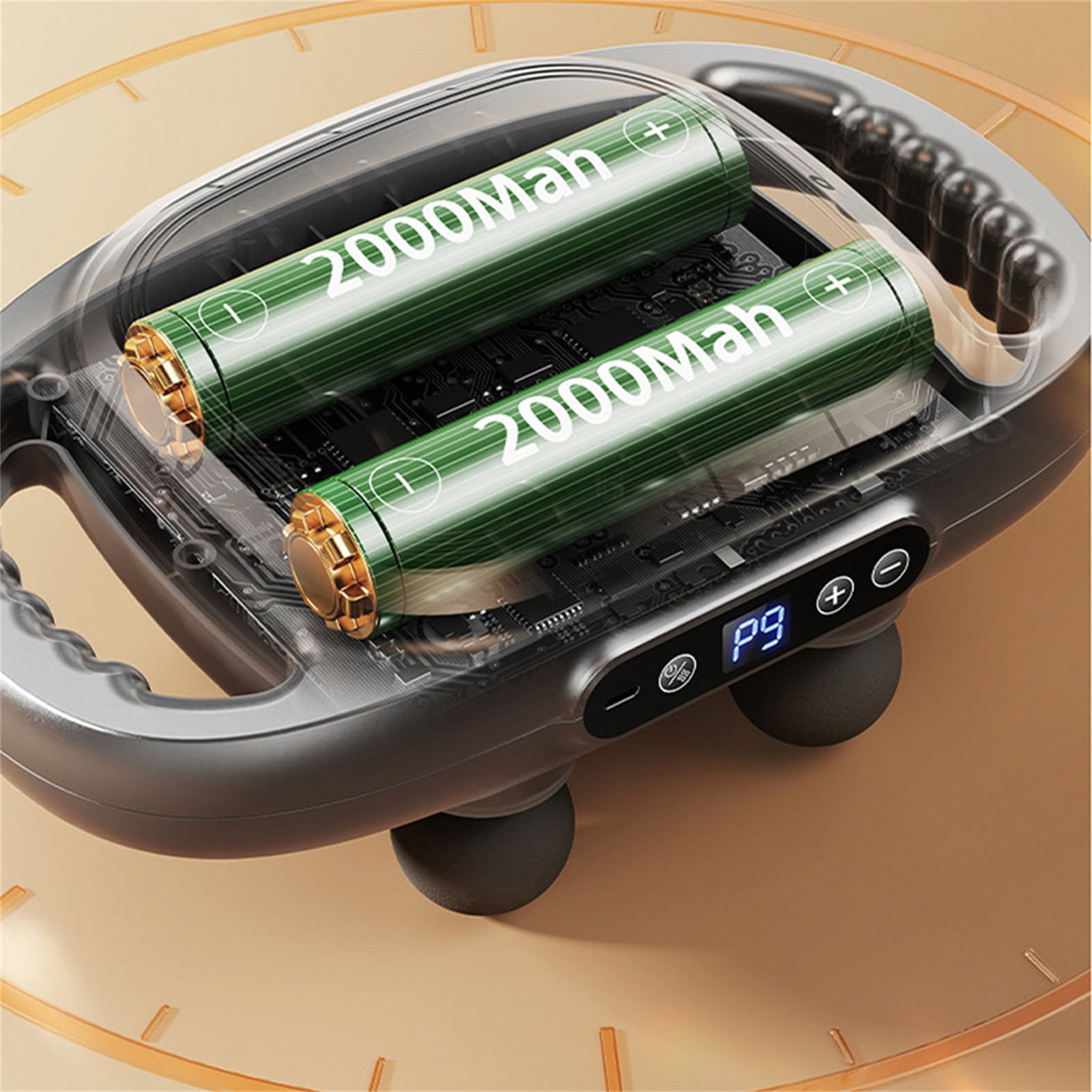 Dual Handle Massage Gun with Heat, 9 Speed Levels, 12 Replacement Massage Heads, Cordless Rechargeable Deep Tissue Percussion Massager for Full Body Muscle Pain Relief