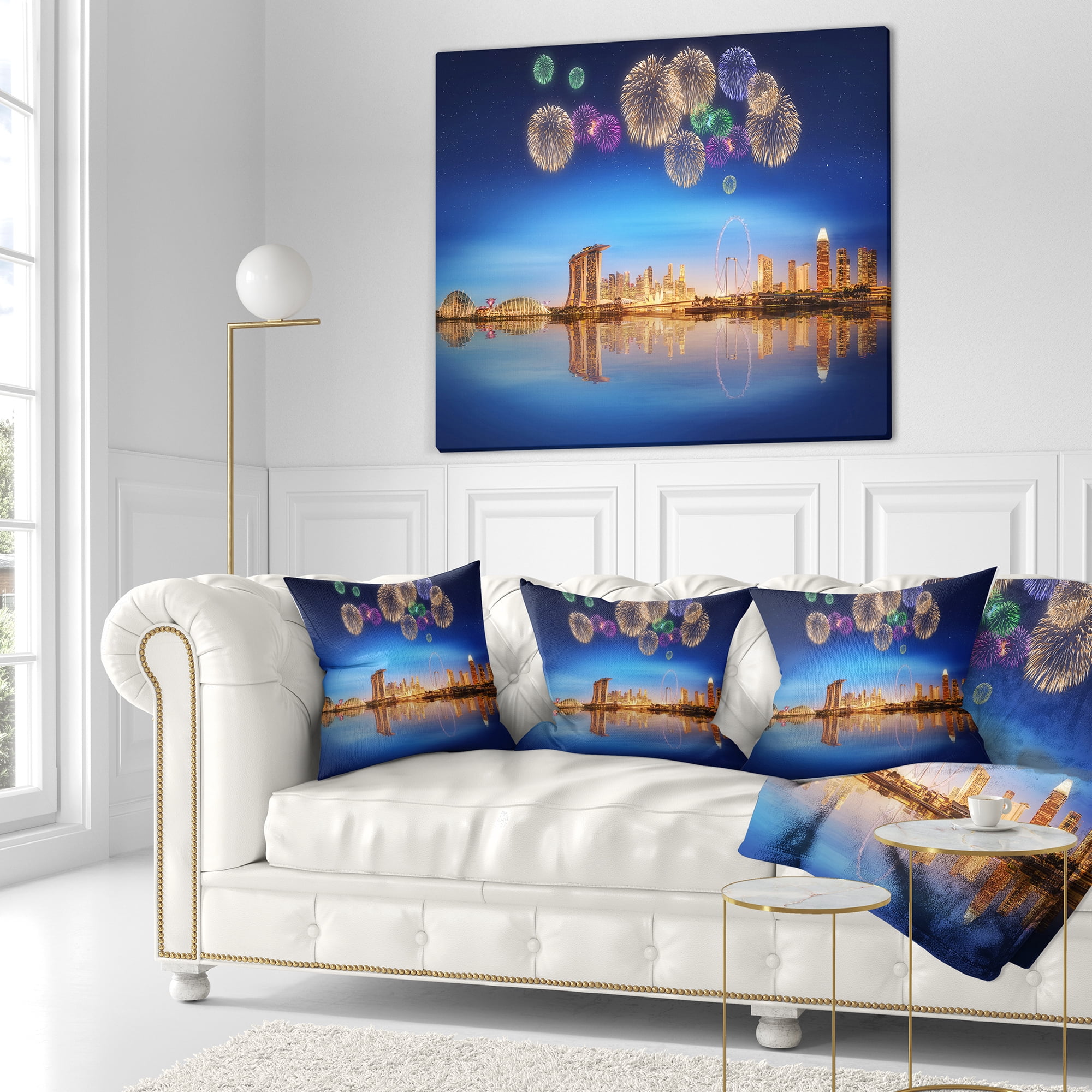 Designart Singapore Skyline - Cityscape Photography Throw Pillow - 16x16