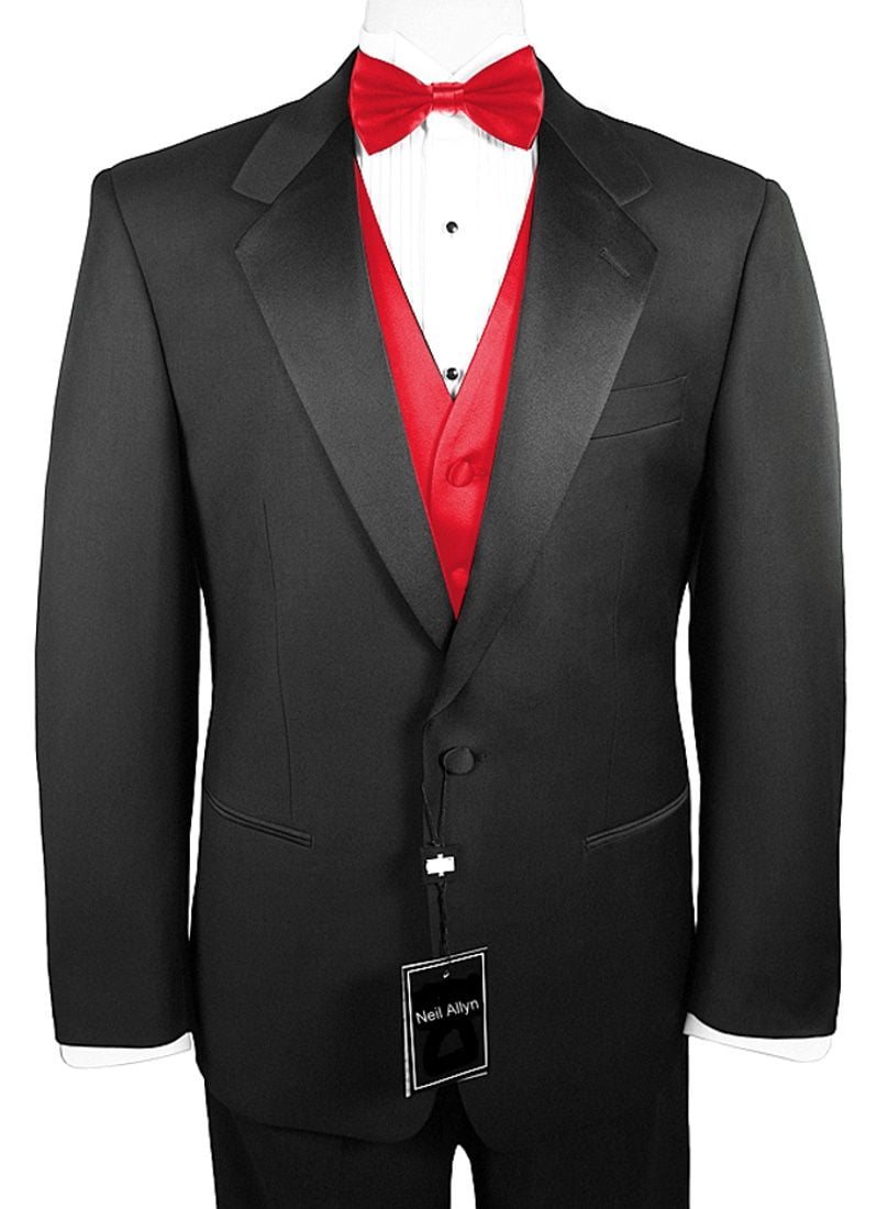 Neil Allyn 7-Piece Formal Tuxedo with Pleated Front Pants, Shirt, Red Vest, Bow-Tie & Cuff Links. Prom, Wedding, Cruise - Walmart.com Neil Allyn 7-Piece Formal Tuxedo with Pleated Front Pants, Shirt, Red Vest, Bow-Tie & Cuff Links. Prom, Wedding, Cruise - Walmart.com