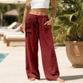 thumbnail image 5 of Siminsem Women's Cotton Linen Pants Elastic High Waist Wide Leg Casual Trousers with Pockets Loose Fit Flowy Palazzo Summer Beach Vacation Outfit for Women 2026, Brick Red, 2XL, 5 of 8