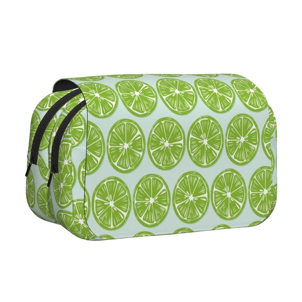 Disketp Green Lemon Slices Estuche de Lápices de Doble Capa con Tapa Abatible y Cremallera, Organizador Escolar para Adolescentes y Adultos