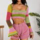 thumbnail image 1 of SAYOO Tops Cortos de Punto para Mujer, Camisa de Patchwork de Punto de Ganchillo de Manga Larga Acampanada con Cordón en la Espalda Streetwear SAYOO  casual, 1 of 9