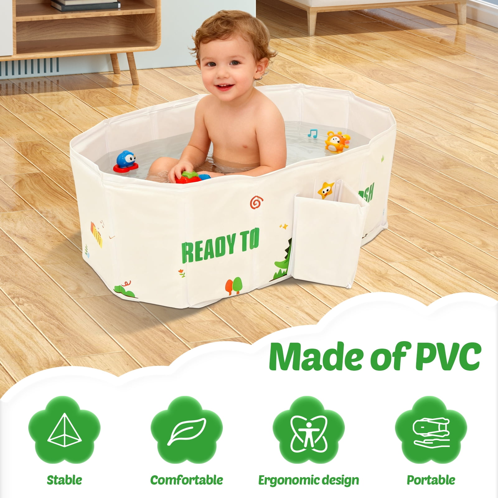 Austok Foldable Bathtub for Kids Multifunctional Portable Bath Tub Large Toddler Bath Tub for Ages Under 8 Integrated Design with Drainage Hole