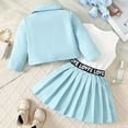 thumbnail image 5 of Gaexia Fall Girls 3 Piece Outfit Long Sleeve Cardigan Knit Sweater Vest with Pleated Skirt Set for Toddler Fall and Winter ,Light Blue,2-3 Years, 5 of 9
