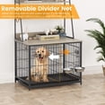 thumbnail image 3 of 57.1inch de altura dog crate muebles - indoor kennel con 3-layer almacenamiento estantes, double doors, 2 stainless steel bowls, flip top, removable tray, gray, 3 of 7