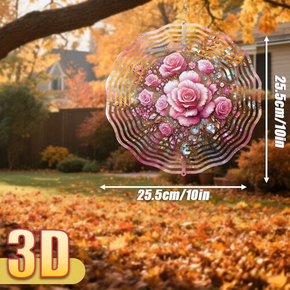 HELLOYOUNG Wind Chimes Outdoor Decor Pink Rose Gemstone Wind Spinner 25.5cm Hanging Rotating Metal Wind Chime Decoration for Garden Patio Home Atmosphere Gift Christmas Birthday