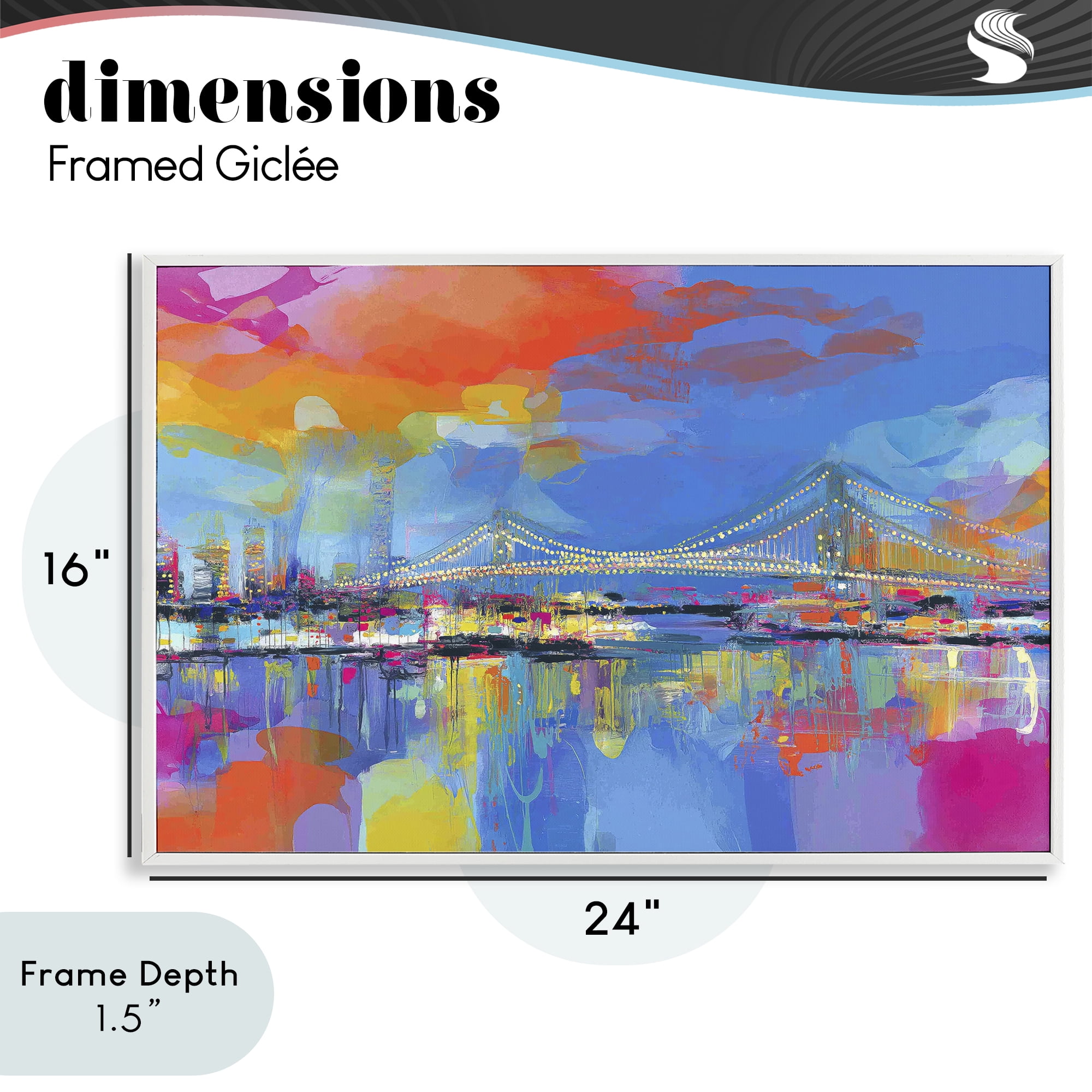 Stupell Industries Bay Bridge Aglow at Sunrise White Framed Giclee Art, design by Chromatic Storm Studio