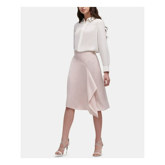 DKNY Womens Pink Ruffled Below The Knee Pencil Skirt Size: 4