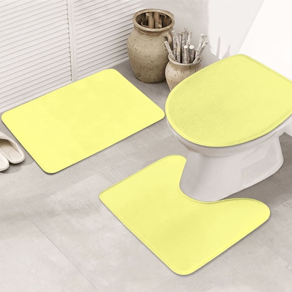 Bathroom Rugs Sets 3 Piece - light-yellow Absorbent Non Slip Bath Mats, U-Shape Toilet Lid Cover, Contour Mat, Soft Washable Shower Mats Bath Rug Mat for Bathroom Tub Toilet