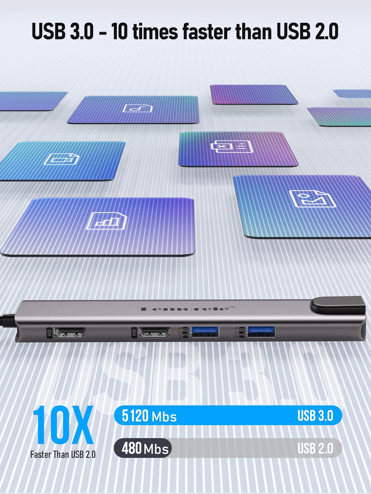 11 in 1 Multi-Port Hub, Docking Station, 100W PD Charging, Dual 4K HDMI, Gigabit Ethernet Adapter, Lemorele USB-C Hub for Laptop/Mac/Switch