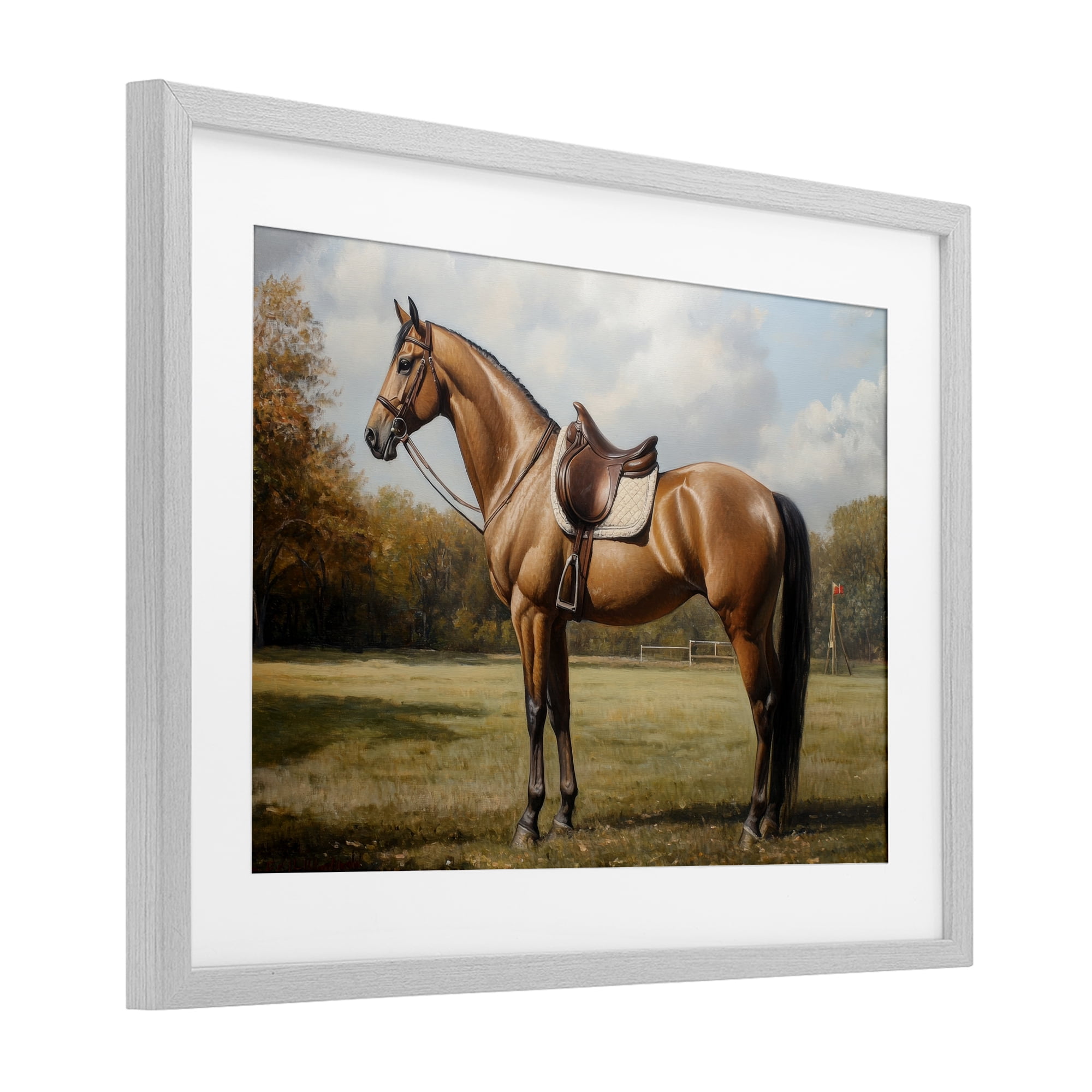 Stupell Industries Show Ready Horse with Saddle Gray Framed Print Under Glass, design by Petal Prints Design