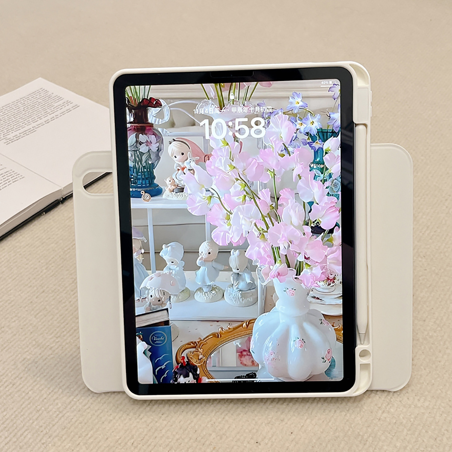 Allytechgroup Apple iPad A16 11th 10th Gen Case with Pencil Holder, Slim Magnetic Stand Cover, Auto Sleep/Wake, Trifold Protective Shell Case for Apple iPad 11th Gen 11"/ iPad 10th Gen 10.9",White