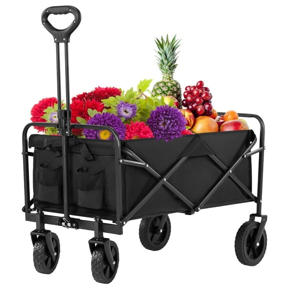 CONCETTA 30" Foldable Wagon, All-Terrain Wheels, 220lbs Capacity, Portable Camping & Beach Cart, Black