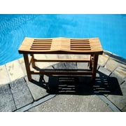 WholesaleTeak Outdoor Patio Grade-A Teak Wood 33" Double Curved Seat Shower / Bath Room / Pool / Spa Stool Friendship Bench  #WMAXDCSB