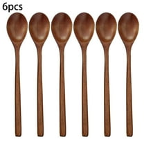 Mduoduo Long Wooden Spoon,6 Pieces 9 Inch Korean Style Spoon,Kitchen Long Handle Mixing Spoon,Natural Wood Soup Spoon for Kids