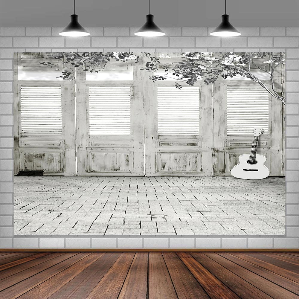 Rustic Photography Background，7X5Ft White Door Party Backdrop Dark