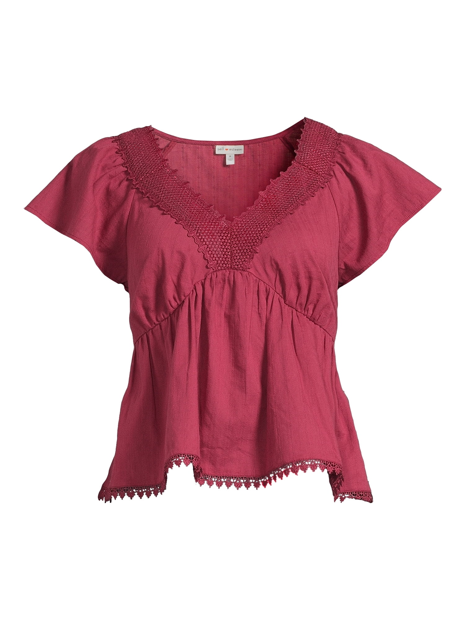 Self Esteem Juniors Crochet Trim Babydoll Top