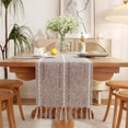 thumbnail image 1 of XINQIHANG Farmhouse Table Runner Rustic Style 13\u201c x 60\u201d, Braided Striped Linen Fall Table Runner 60 Inches Long with Tassels for Dining Room Kitchen Reading Dresser Décor,Brown, 1 of 6