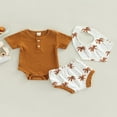 thumbnail image 4 of Infant Baby Boys Girsl 3Pcs Summer Clothes  Ribbed Short Sleeve Romper + Tree Shorts + Snap Triangle Bibs Blue 0-3 Months, 4 of 7